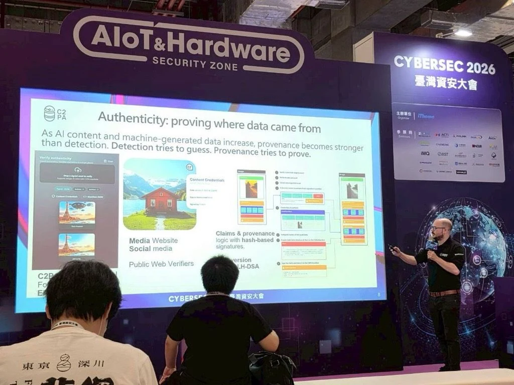 IIST technical presentation on content authenticity in the AIoT and Hardware Security Zone at CYBERSEC 2026.