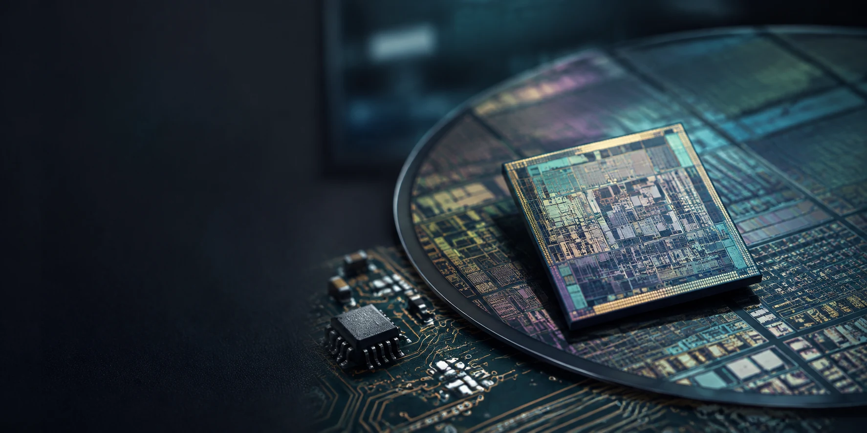 Illustrative semiconductor die and fine electronic circuitry in a microelectronics design environment